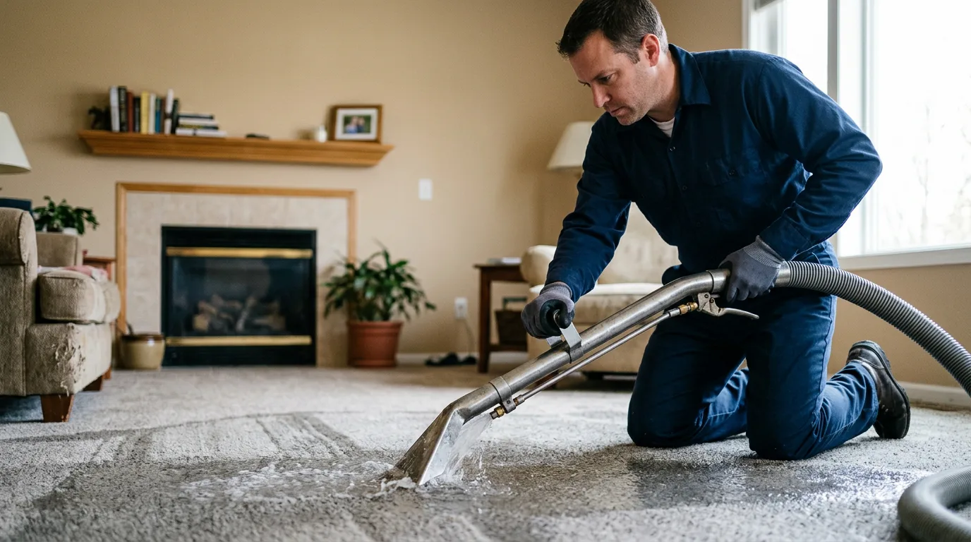 Water damage restoration technician working near Armstrong, TX